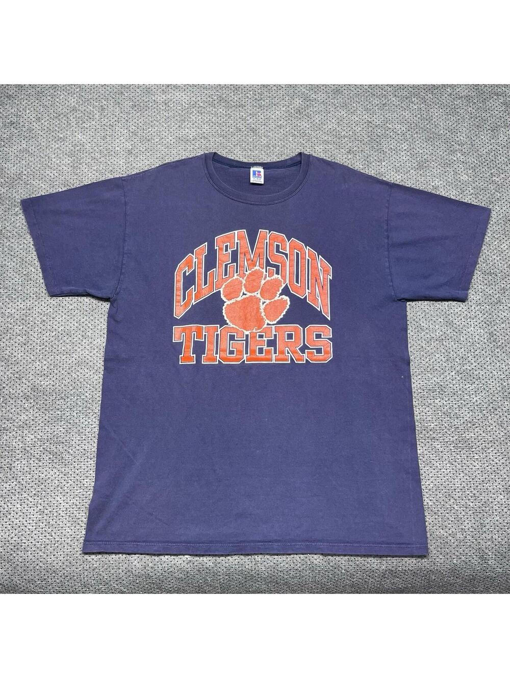 Vintage 90s Clemson Tigers University Russell Athletic T-Shirt XL RARE MENS NAVY